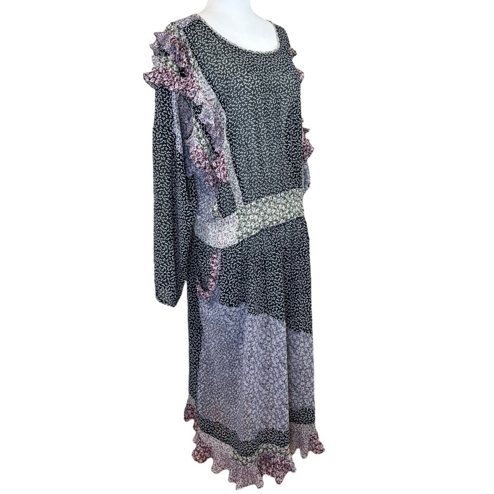 Diane Freis, Women’s Vintage Floral Midi Dress, Ruffle, Black One-Size / X-Large - Picture 15 of 17